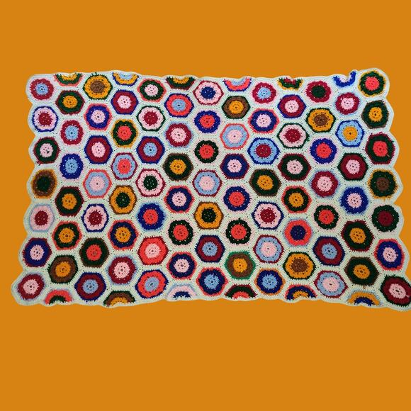 Handmade Crochet Hexagon Blanket 44" x 74" - Picture 6 of 7